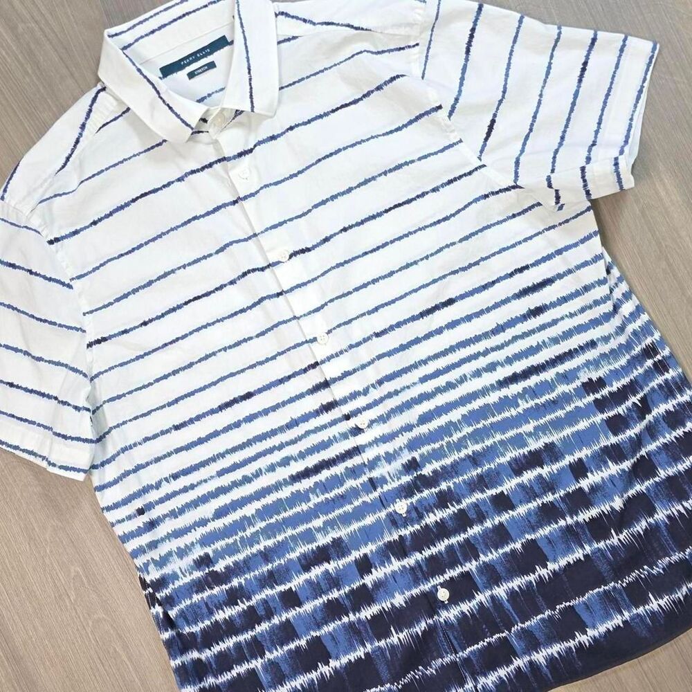 Perry Ellis Blue Ombre Tie Dye Gradient Button Down Shirt XL